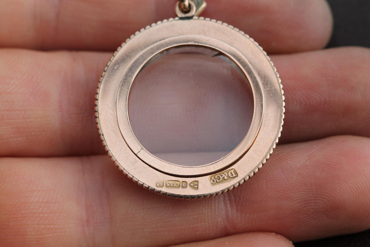 Antique 9ct Gold Seed Pearl, Glass Locket Pendant, 1904