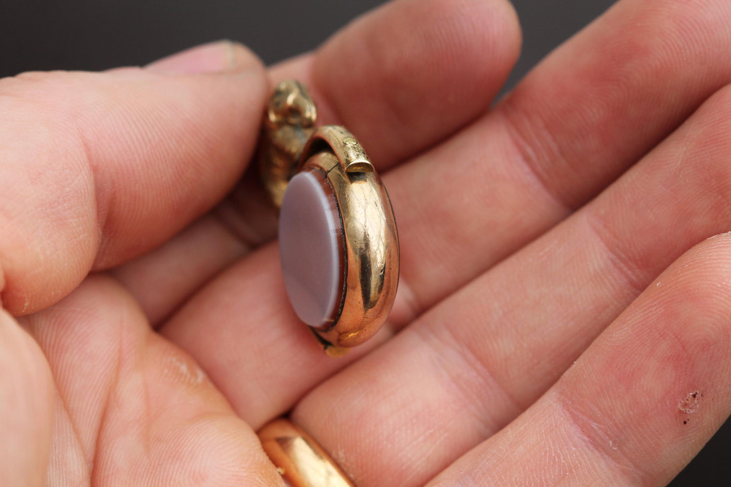 Antique Victorian 9ct Rolled Gold Spinner Pendant, Compass & Sardonyx with Elephant Motif c.1900s