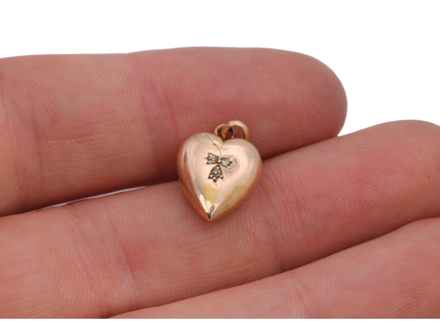 Antique 15ct Gold Lily Of The Valley Diamond Heart Charm Pendant, 1896