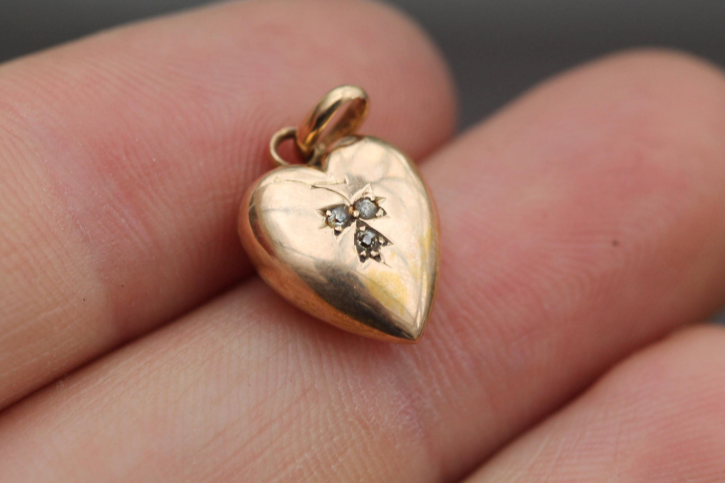 Antique 15ct Gold Lily Of The Valley Diamond Heart Charm Pendant, 1896