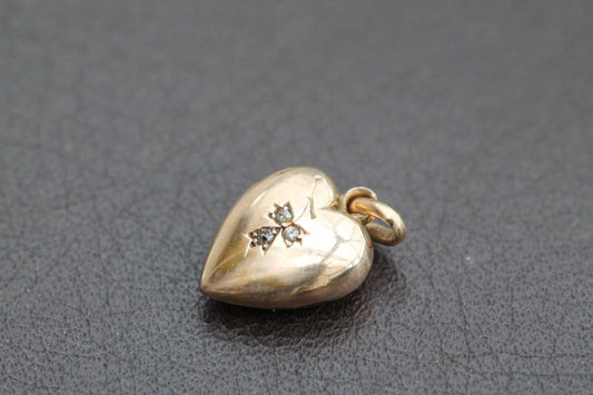Antique 15ct Gold Lily Of The Valley Diamond Heart Charm Pendant, 1896