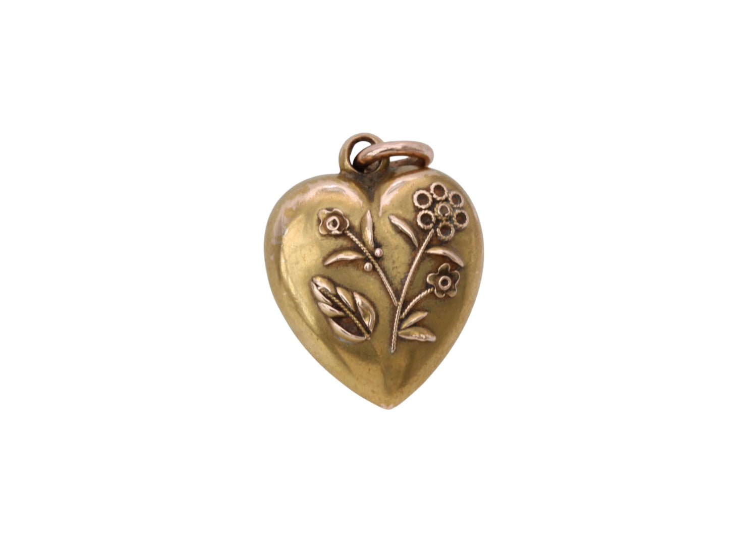 Antique 15ct Gold Decorative Flower Heart Pendant, 1899