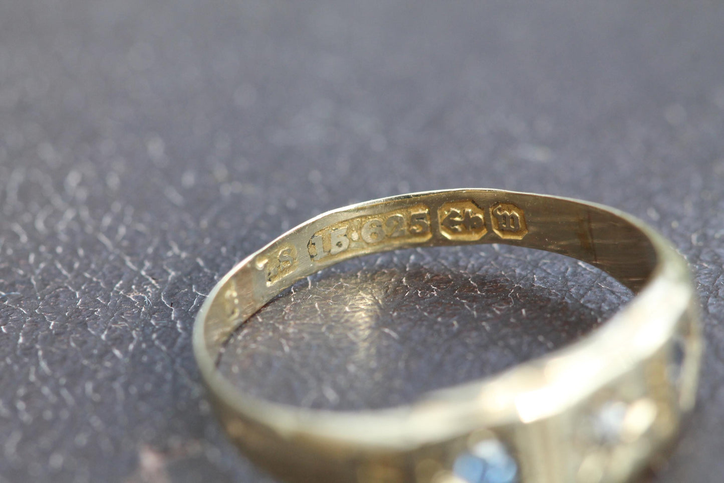 Antique 15ct Gold Diamond Sapphire Gypsy Ring, 1896