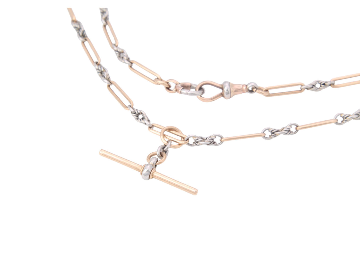 Antique 18ct Gold & Platinum, Trombone Lovers Knot Double Albert Necklace Chain, 15.5"