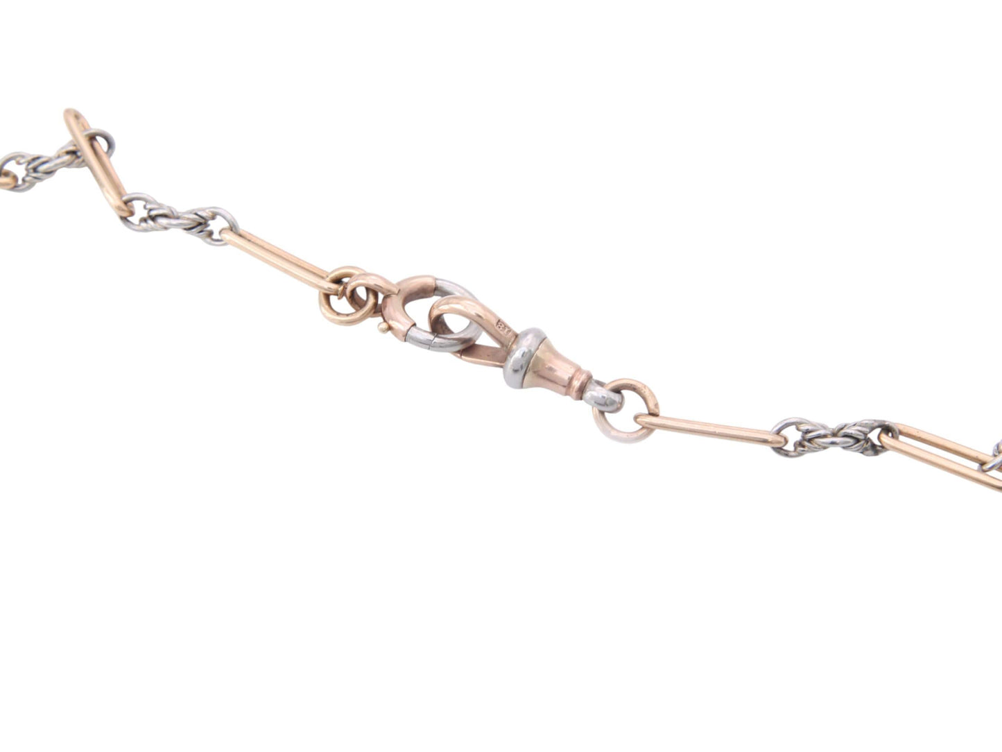 Antique 18ct Gold & Platinum, Trombone Lovers Knot Double Albert Necklace Chain, 15.5"