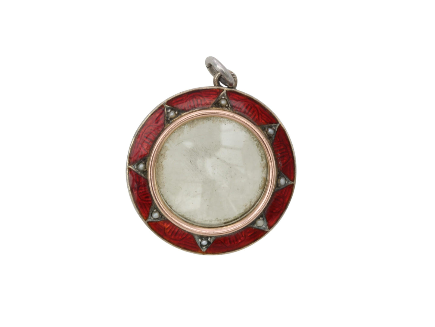 Antique Sterling Silver Red Enamel Pearl Locket Pendant, 1903