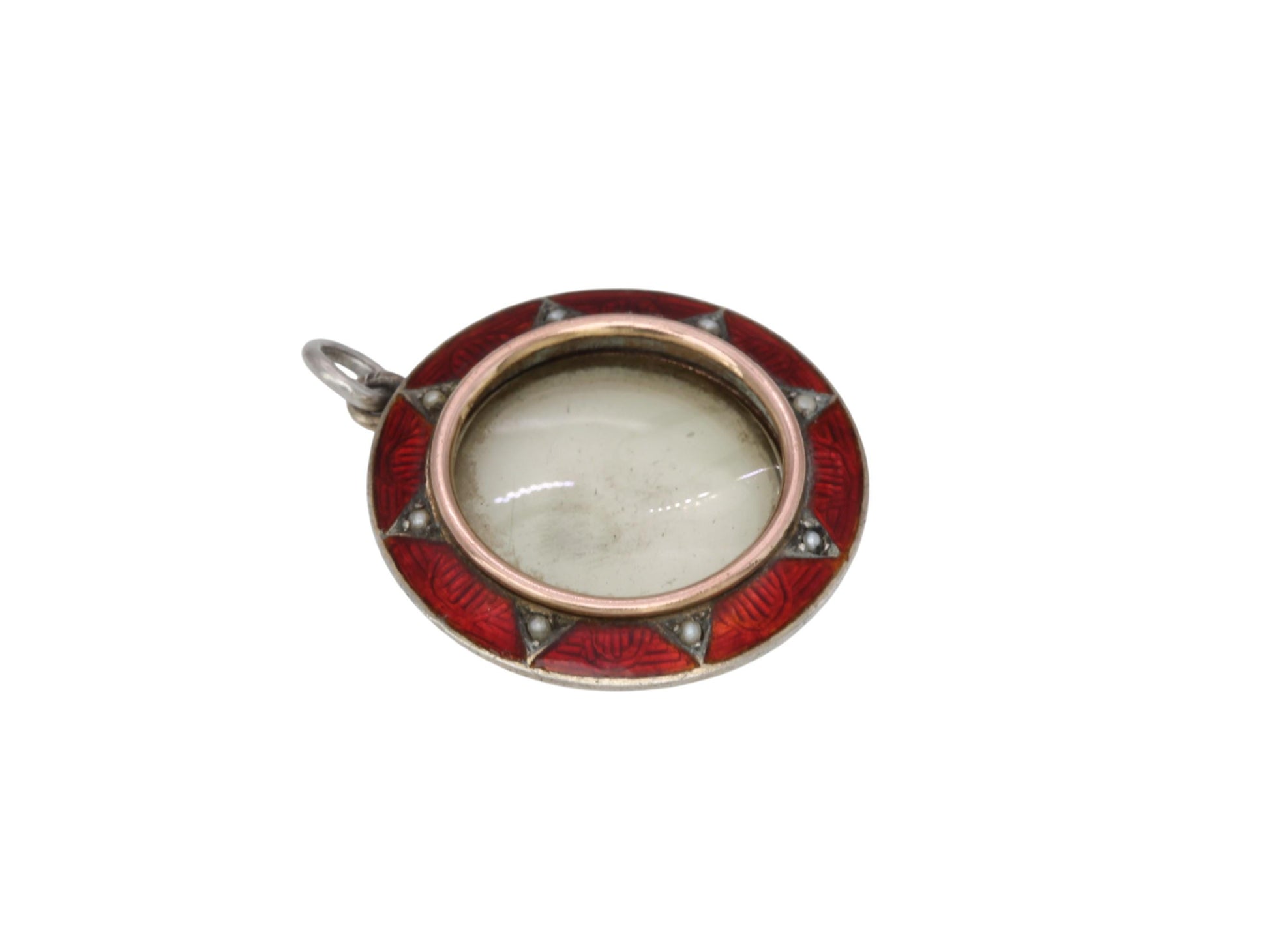 Antique-Sterling-Silver-Red-Enamel-Pearl-Locket-Pendant,-1903