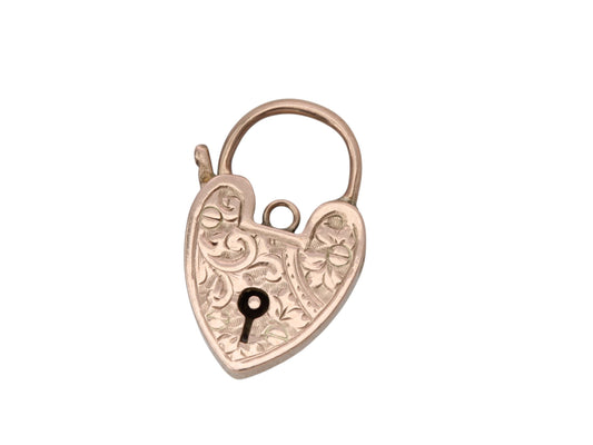 Antique 9ct Gold Chased Heart Padlock Pendant