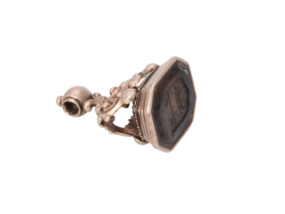 Antique 9ct Gold Citrine Intaglio Boar Seal Pendant