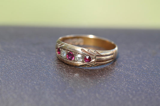 Antique 15ct Gold Ruby & Diamond Gypsy Ring, 1895