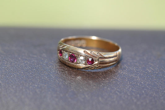 Antique 15ct Gold Ruby & Diamond Gypsy Ring, 1895