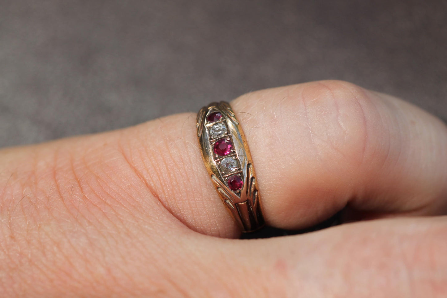Antique 15ct Gold Ruby & Diamond Gypsy Ring, 1895