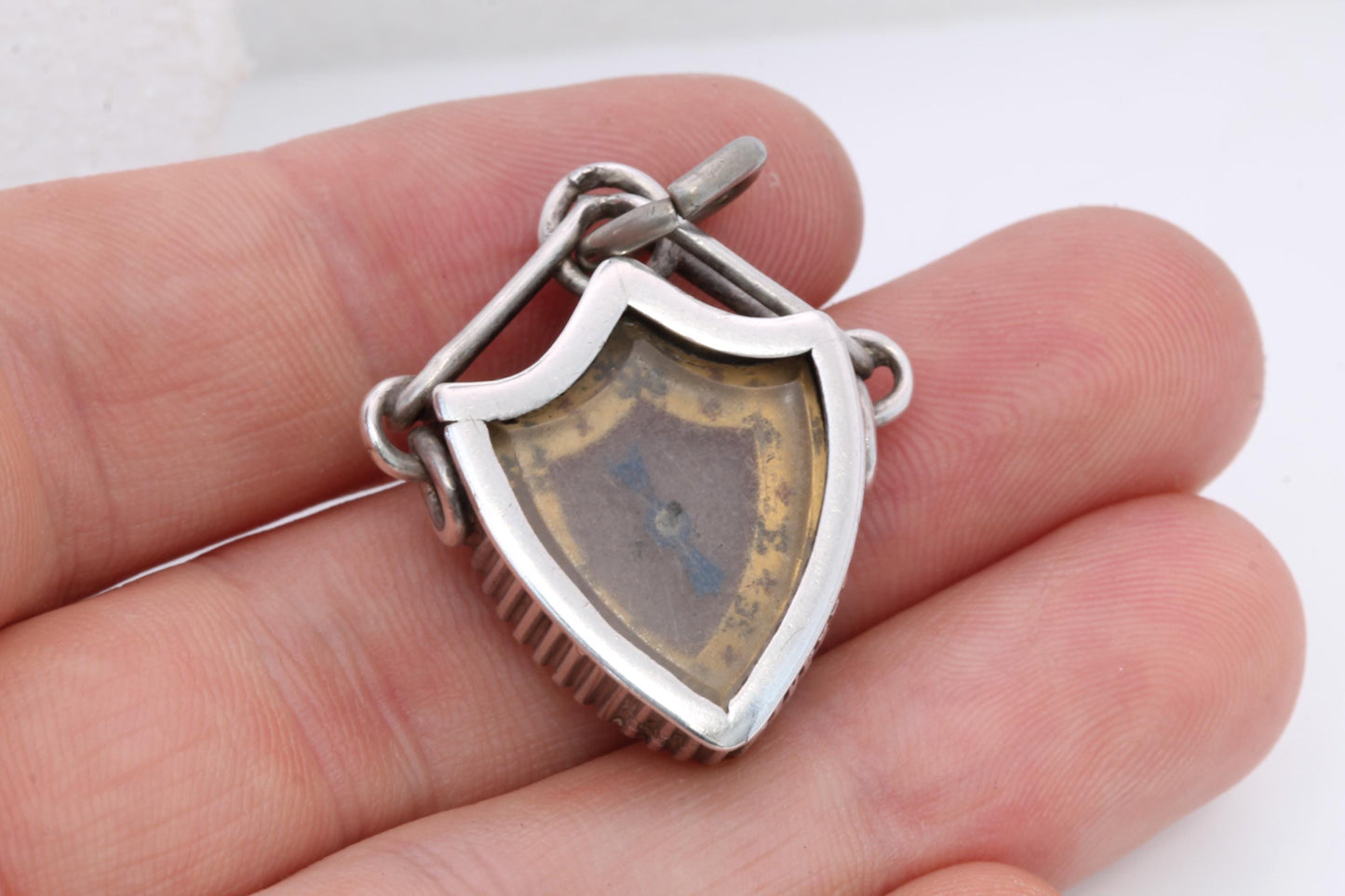 Antique Sterling Silver Shield Shaped Compass Pendant