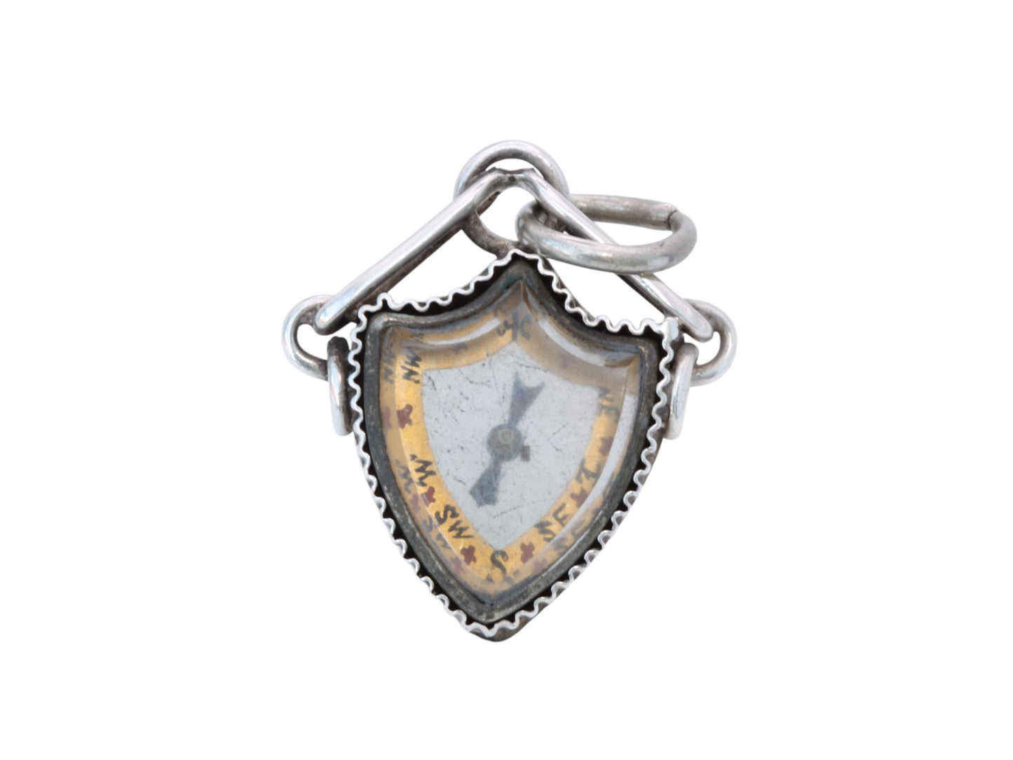 Antique Sterling Silver Shield Shaped Compass Pendant