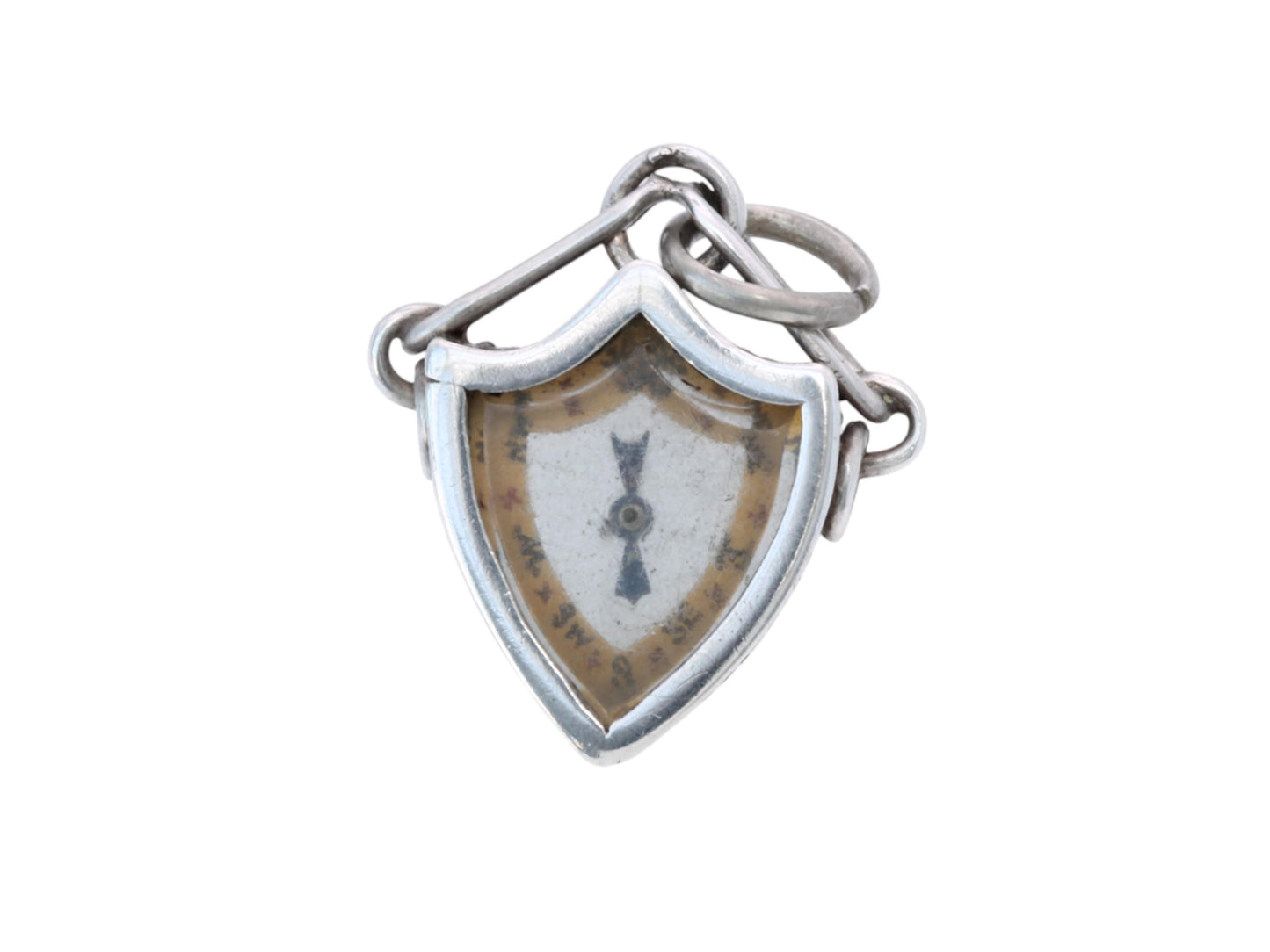 Antique Sterling Silver Shield Shaped Compass Pendant