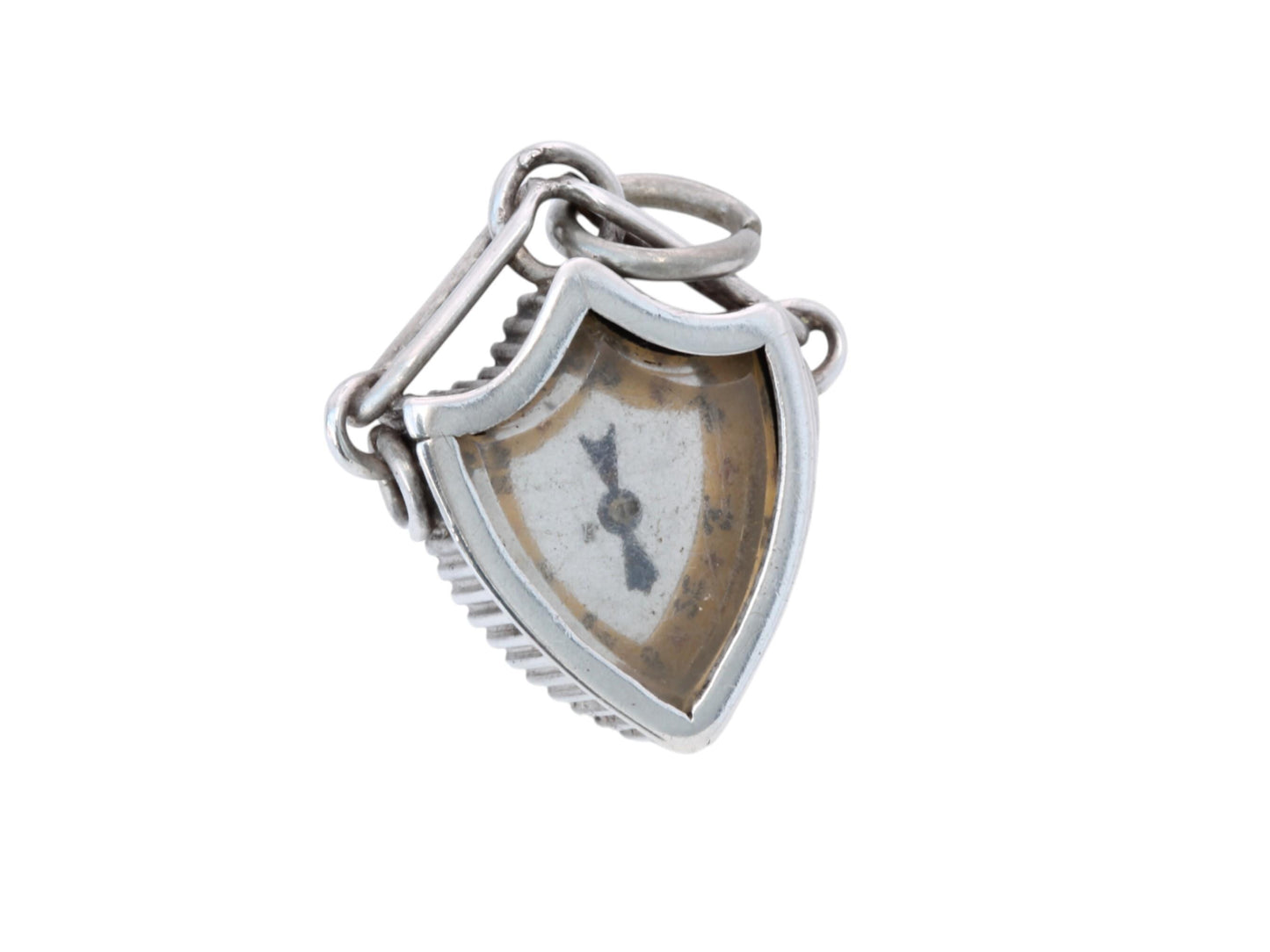 Antique Sterling Silver Shield Shaped Compass Pendant