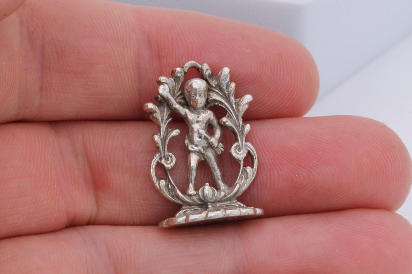 Antique Sterling Silver Cupid Love Arrow Pendant Seal