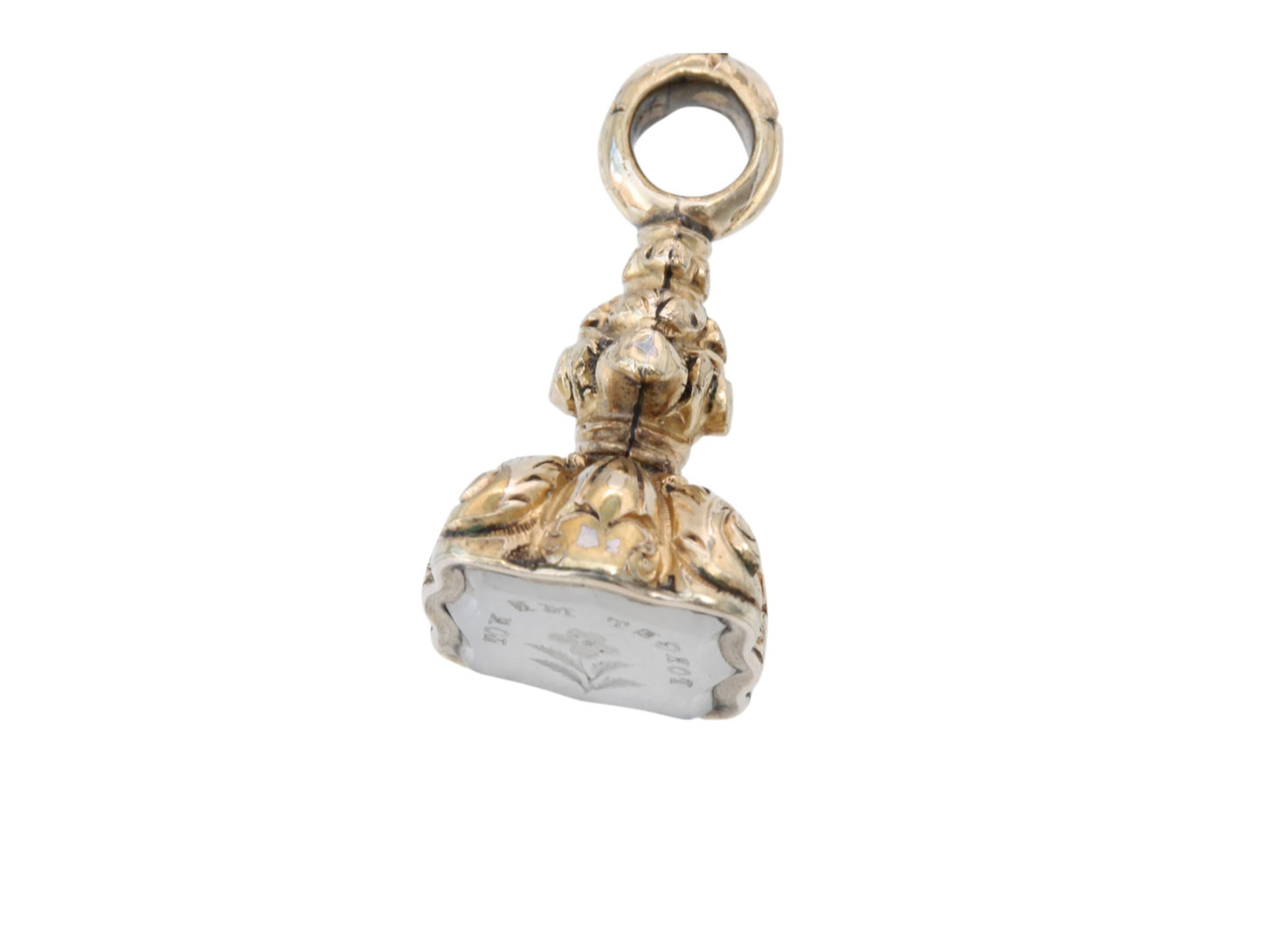 Antique 9ct Gold Filled Forget Me Not Flower Chalcedony Intaglio Seal Pendant