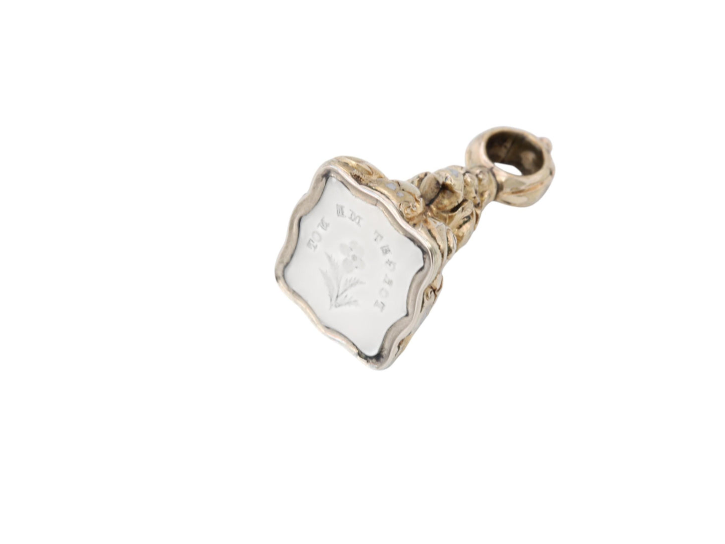 Antique 9ct Gold Filled Forget Me Not Flower Chalcedony Intaglio Seal Pendant