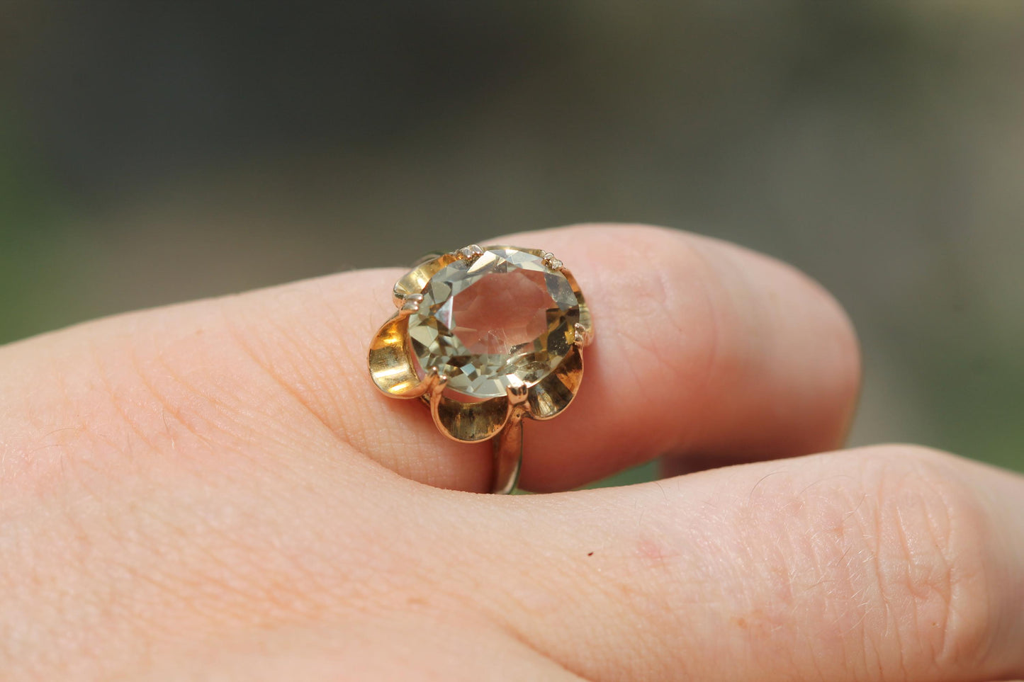 Vintage 9ct Gold Citrine Cocktail Ring, 1971