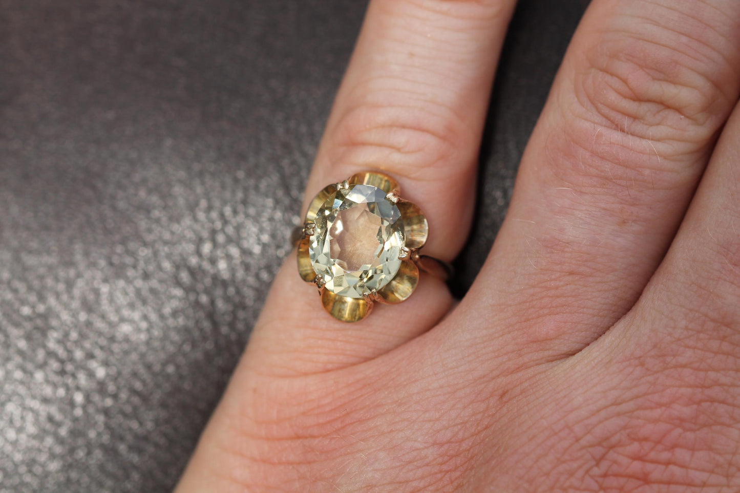 Vintage 9ct Gold Citrine Cocktail Ring, 1971