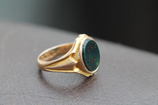Antique 15ct Gold Bloodstone Signet Ring, 1893