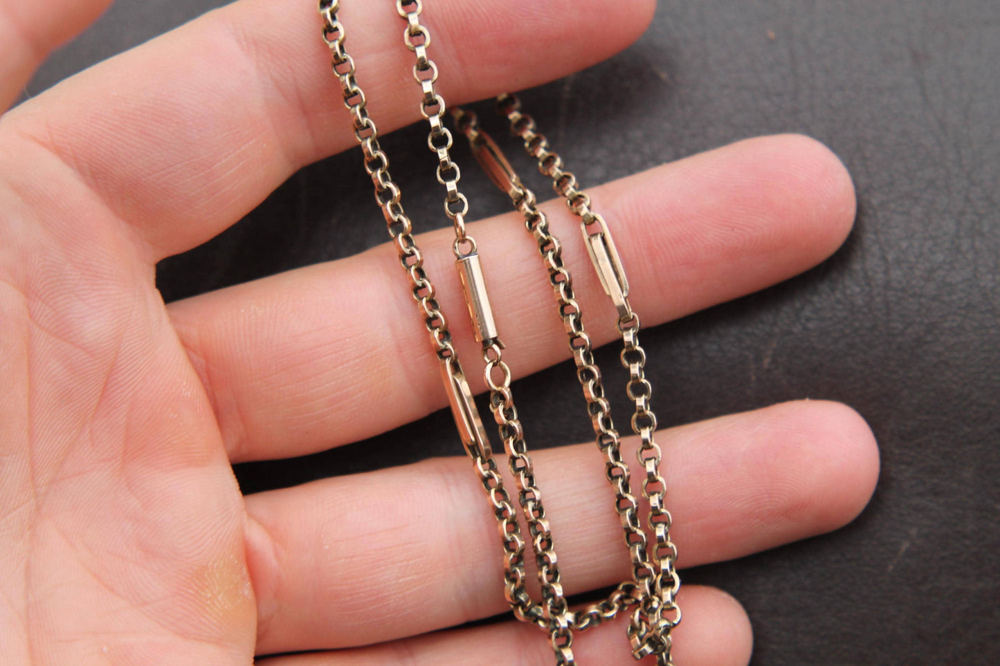 Antique 9ct Gold Necklace Fetter Links, 19.75"