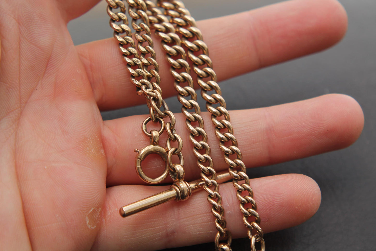 Antique 9ct Gold Double Albert Chain Necklace, Heavy Graduated Links, 45g, 16.5"