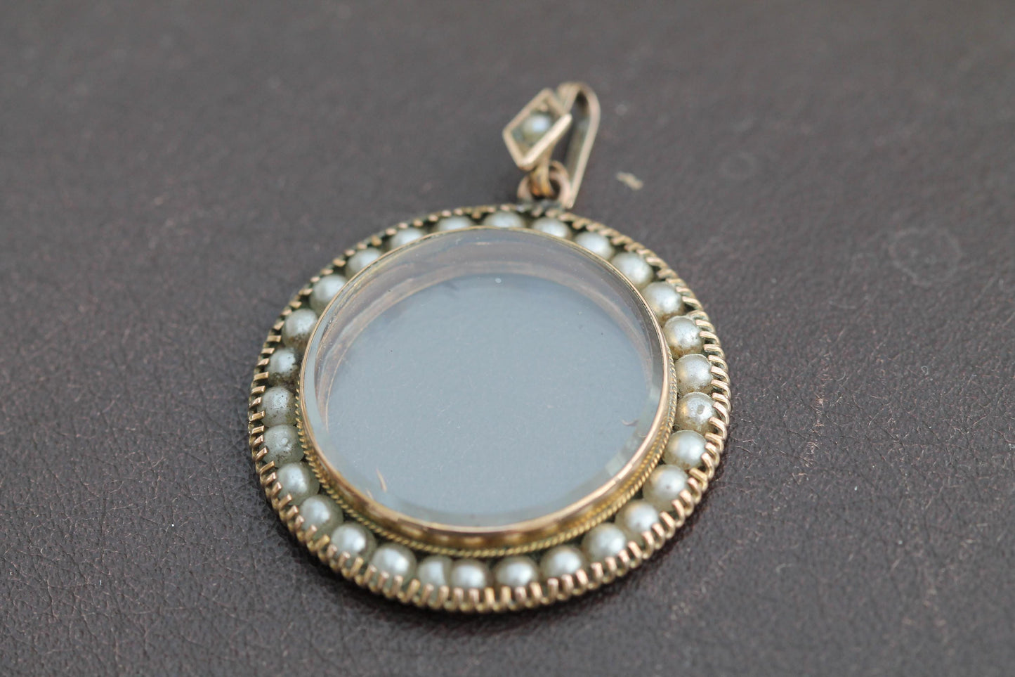 Antique 9ct Gold Seed Pearl, Glass Locket Pendant, 1904