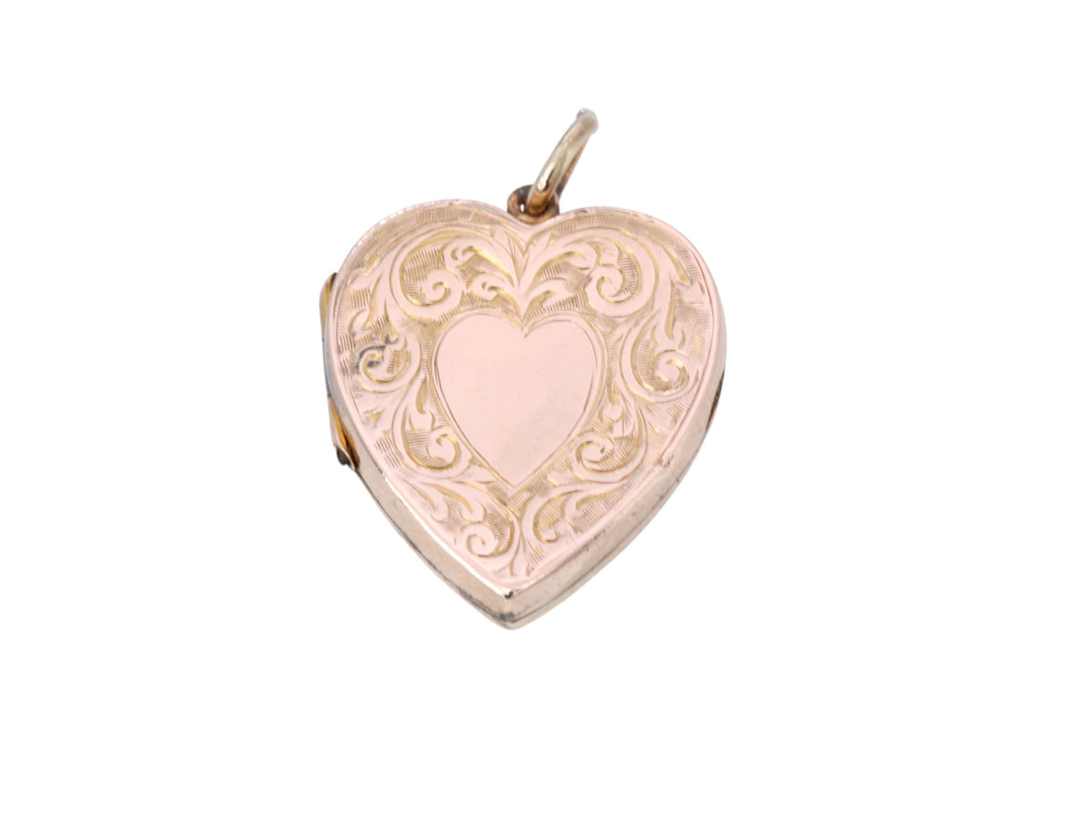 Antique Edwardian 9ct Gold Heart Locket, Floral Chasing & Forget-Me-Nots, 1907