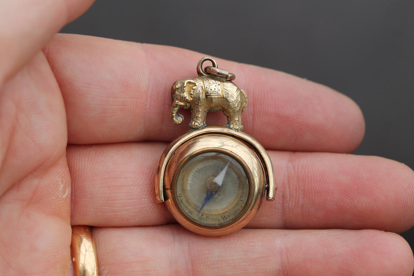 Antique Victorian 9ct Rolled Gold Spinner Pendant, Compass & Sardonyx with Elephant Motif c.1900s