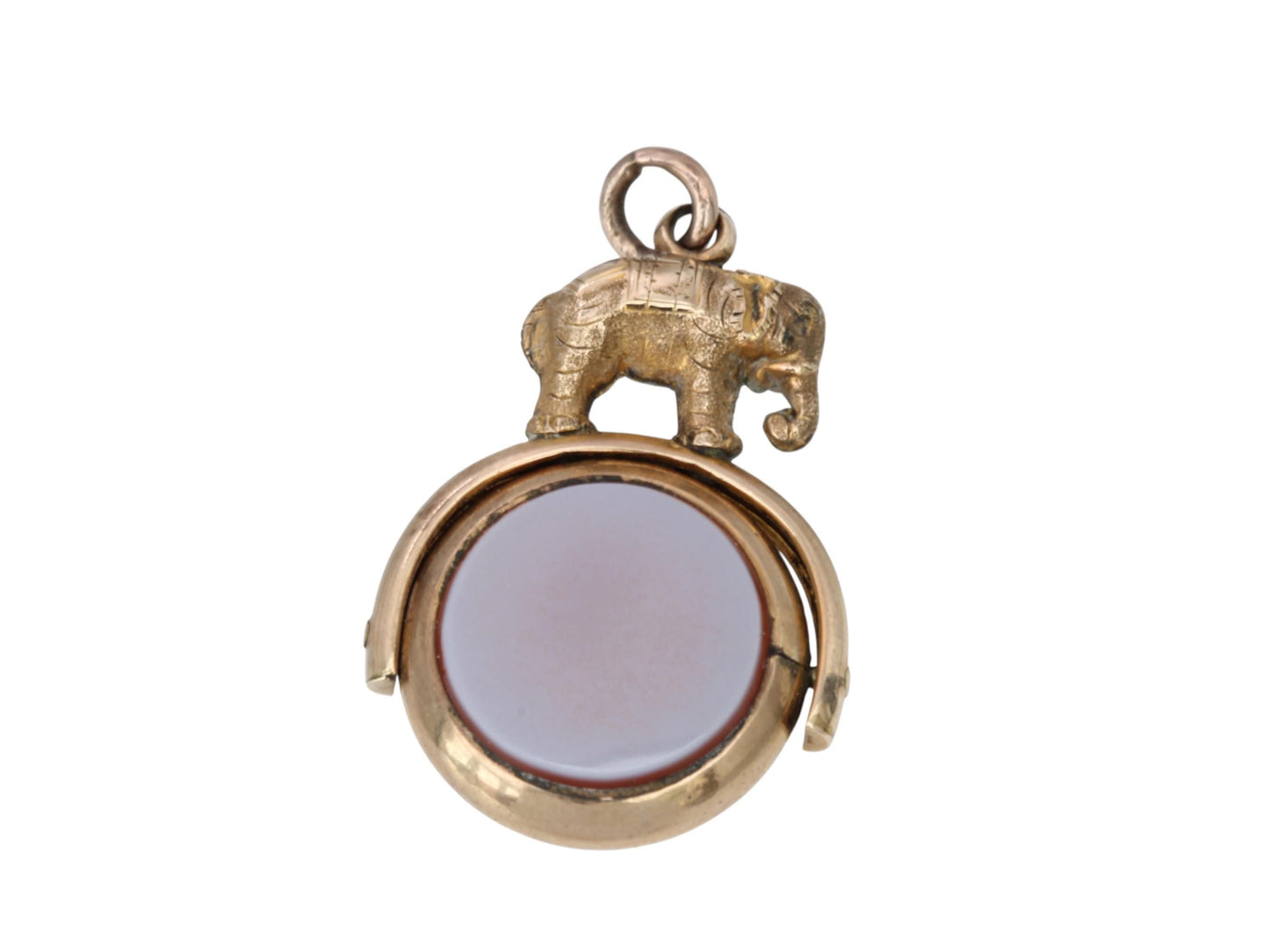 Antique Victorian 9ct Rolled Gold Spinner Pendant, Compass & Sardonyx with Elephant Motif c.1900s