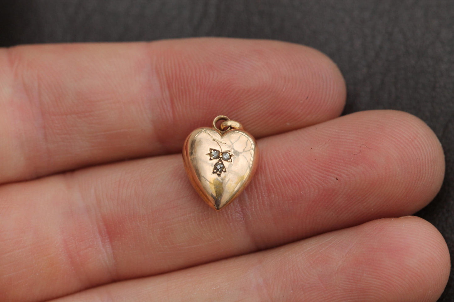 Antique 15ct Gold Lily Of The Valley Diamond Heart Charm Pendant, 1896