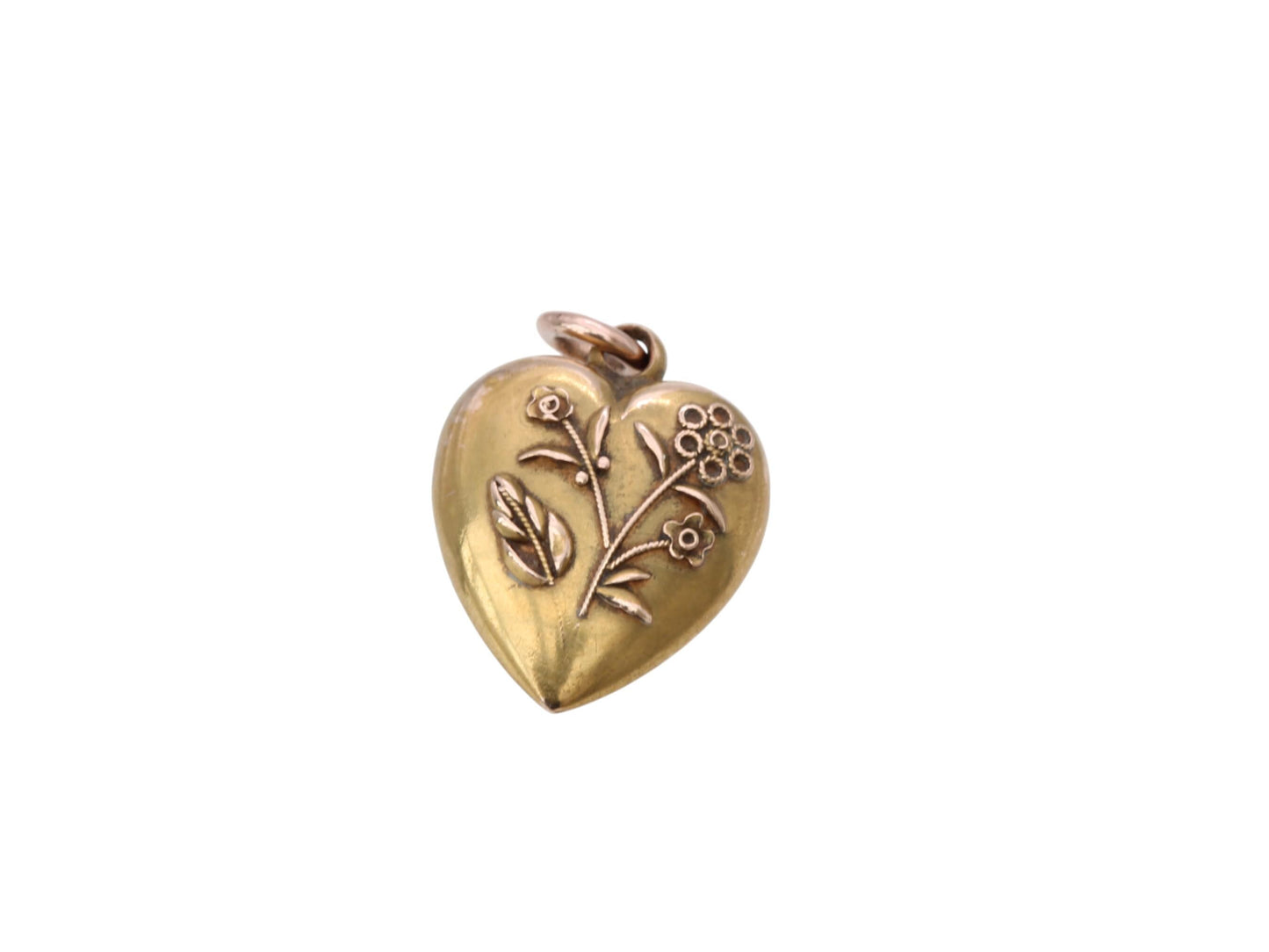 Antique 15ct Gold Decorative Flower Heart Pendant, 1899