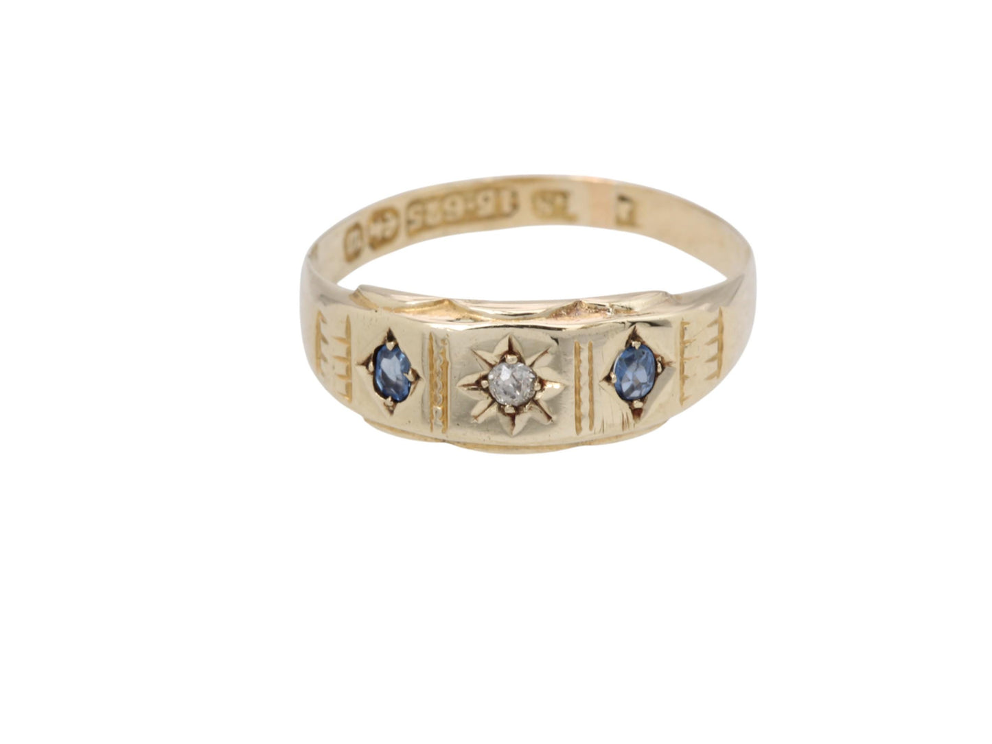 Antique 15ct Gold Diamond Sapphire Gypsy Ring, 1896