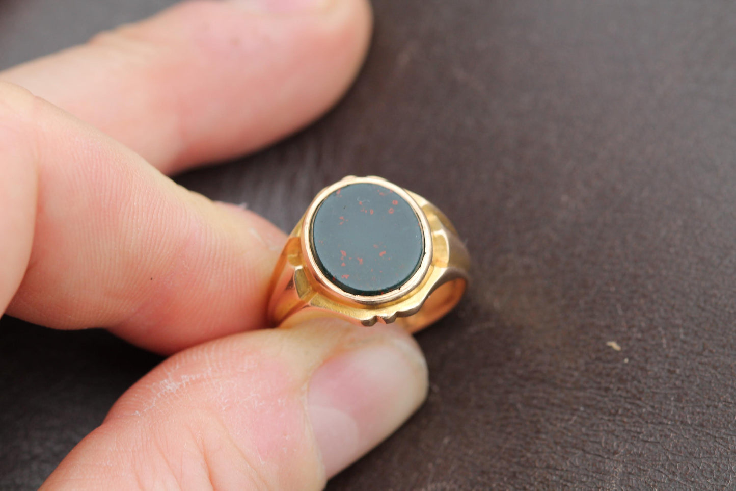 Antique 15ct Gold Bloodstone Signet Ring, 1893