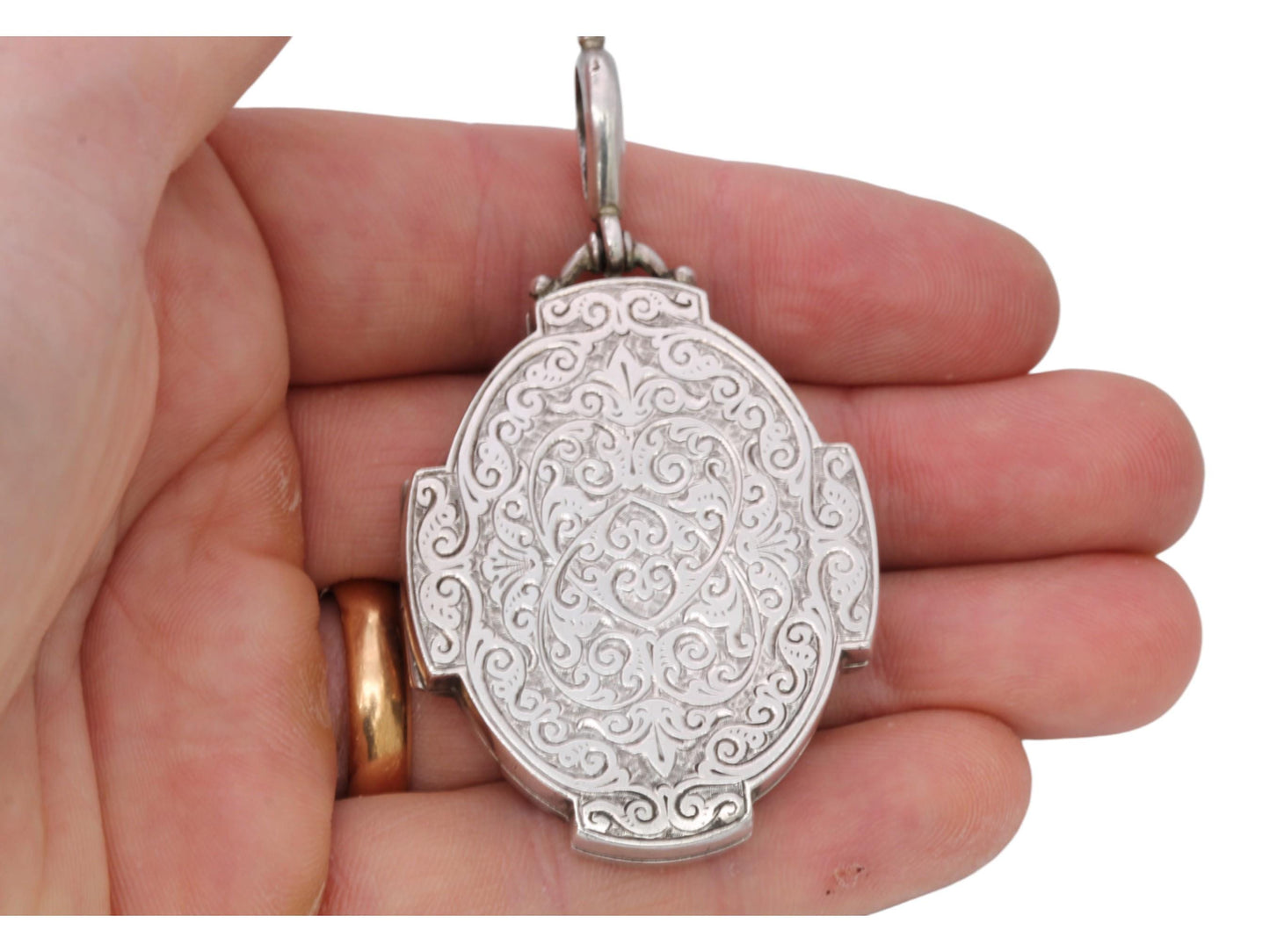 Antique Sterling Silver Large Decorative Locket, 1884