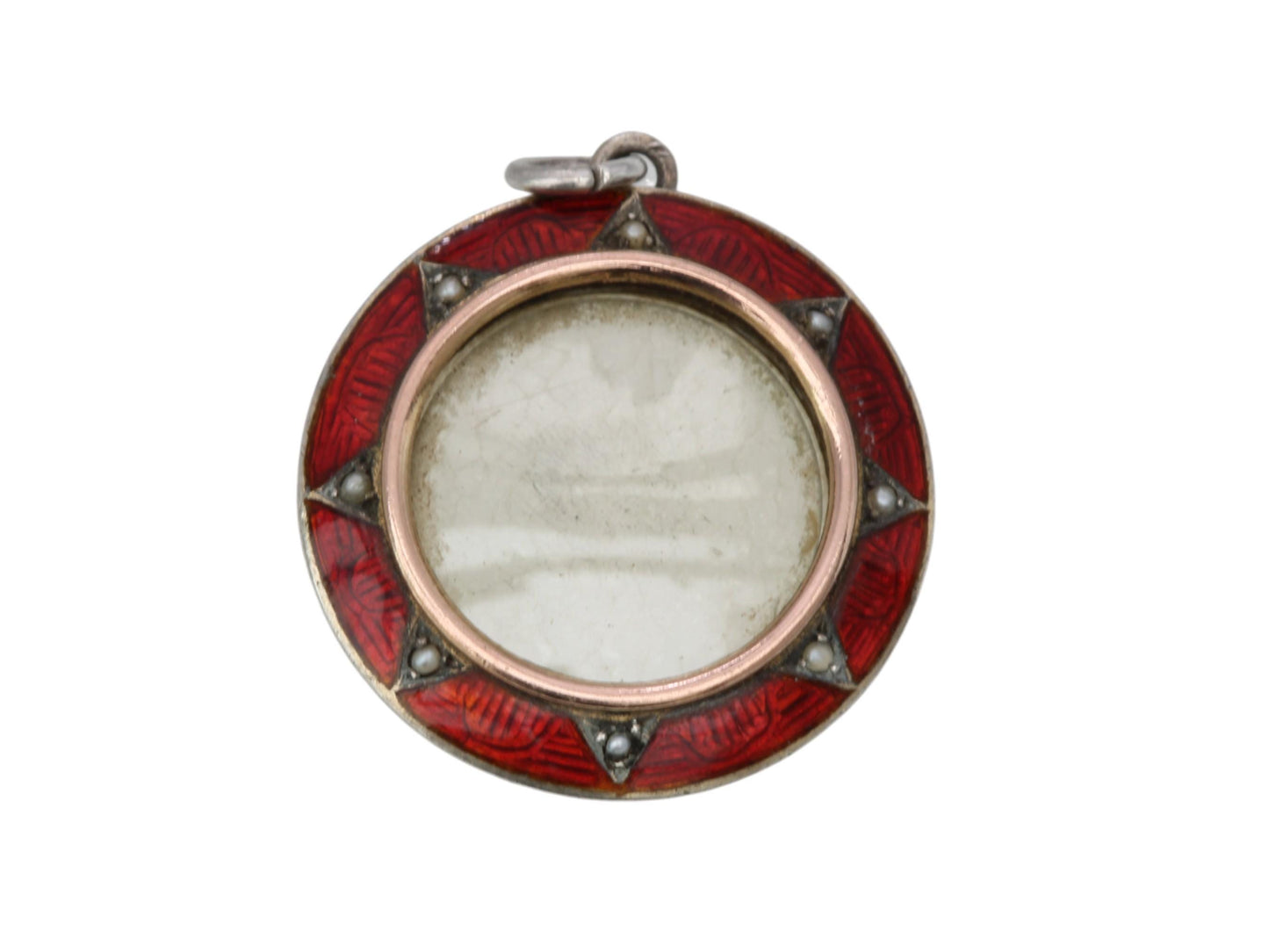 Antique Sterling Silver Red Enamel Pearl Locket Pendant, 1903
