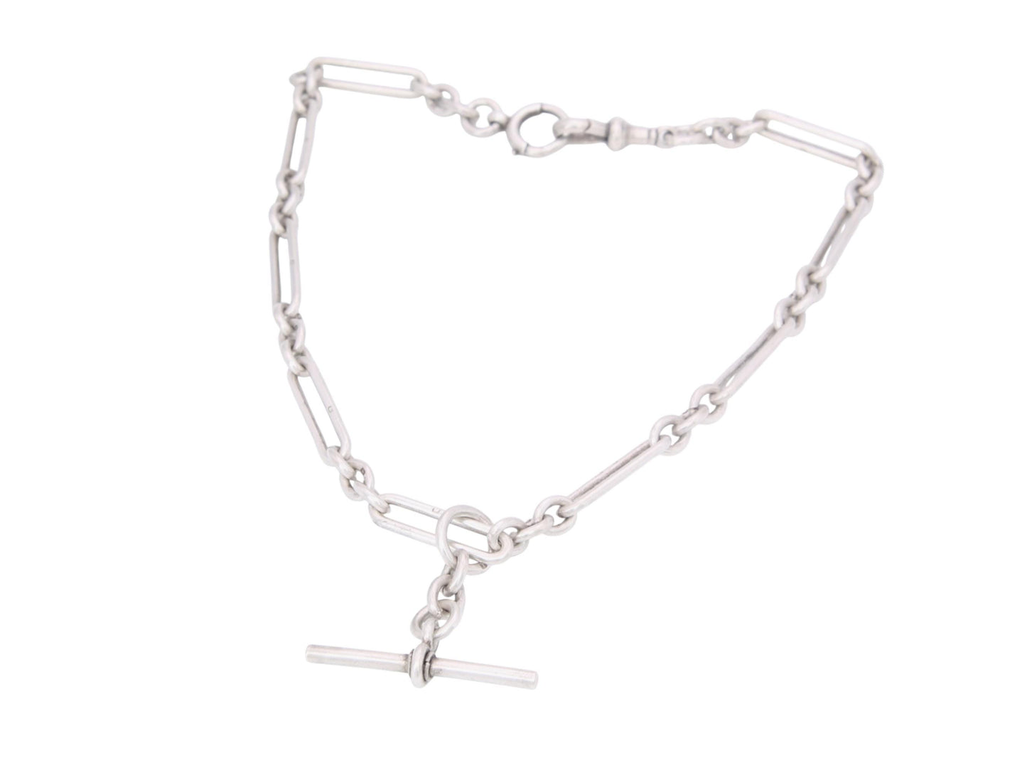 Antique Sterling Silver Trombone Link Double Albert Necklace, 15"