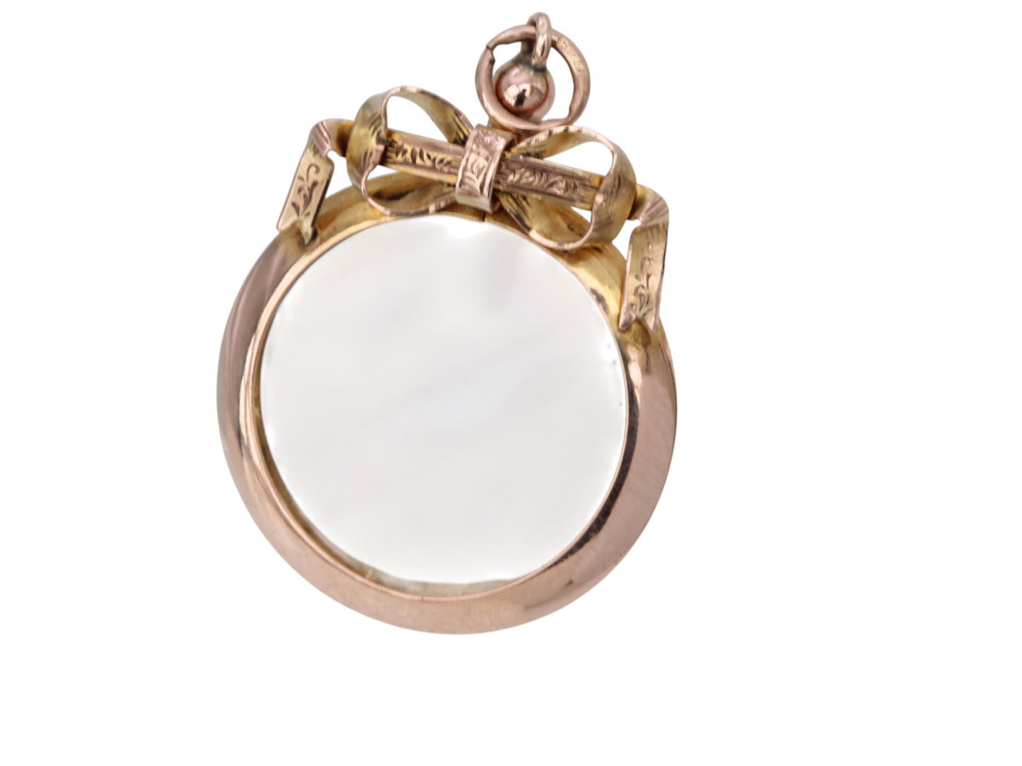 Antique 9ct Gold Decorative Bow Glass Locket, 1905