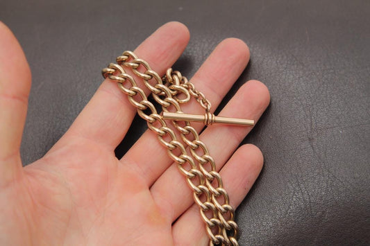 Antique 9ct Gold Filled Double Albert Curb Link Chain Necklace, 15.75"