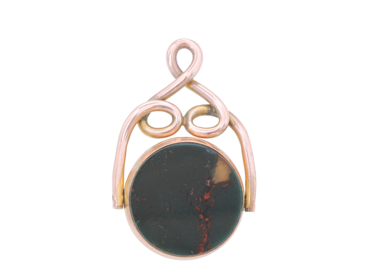 Antique 9ct Gold Bloodstone & Carnelian Spinner Pendant, 1911