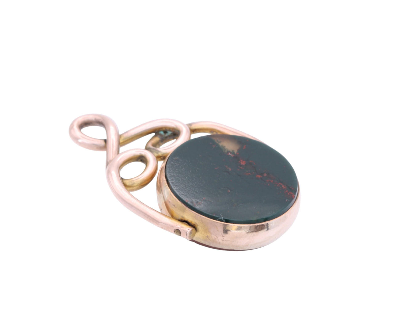 Antique-9ct-Gold-Bloodstone-&-Carnelian-Spinner-Pendant,-1911