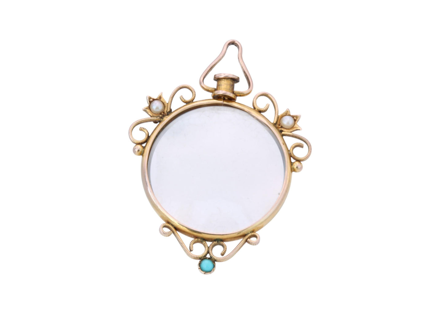 Antique 9ct Gold Pearl Turquoise Locket Pendant