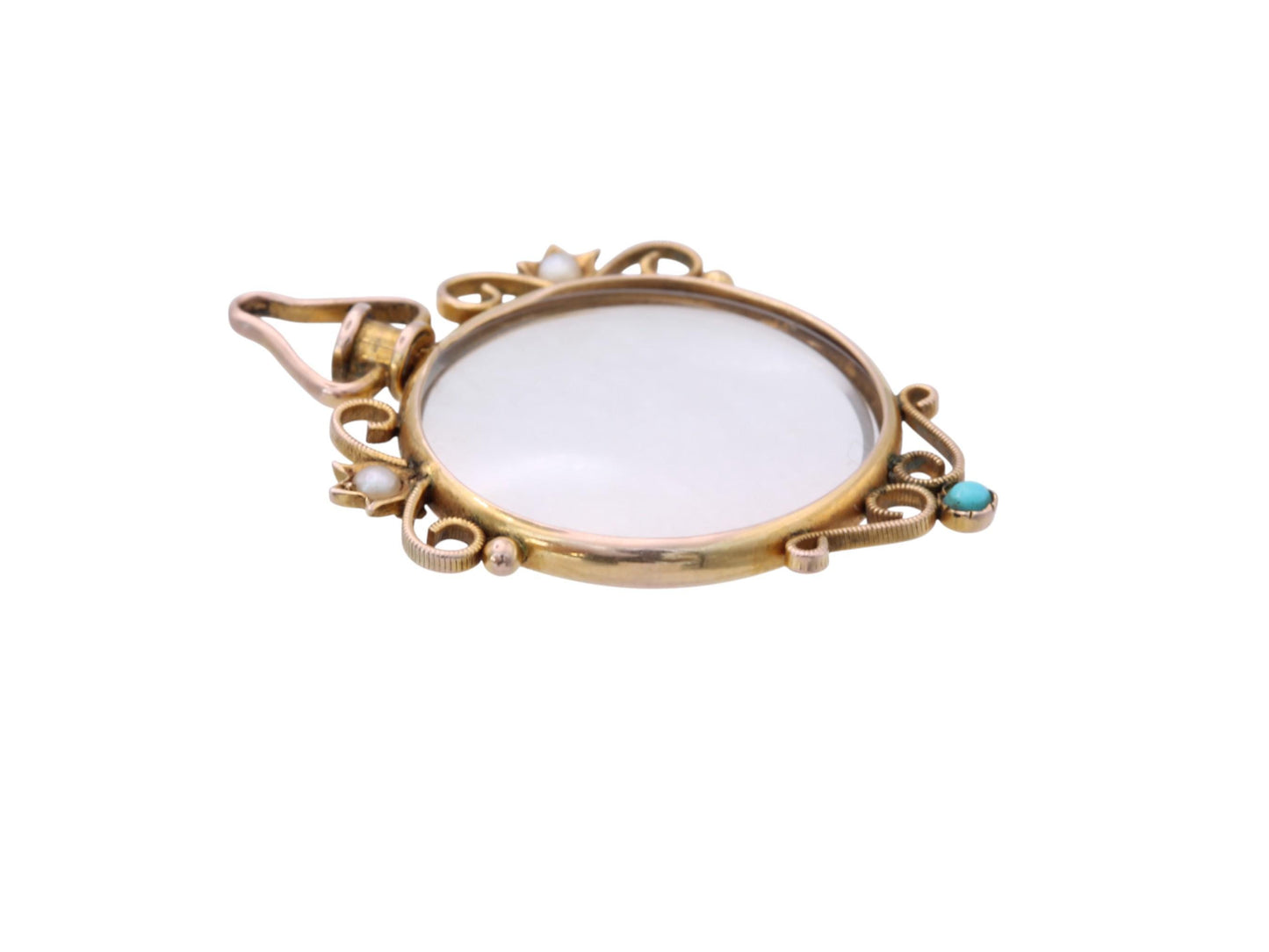 Antique 9ct Gold Pearl Turquoise Locket Pendant