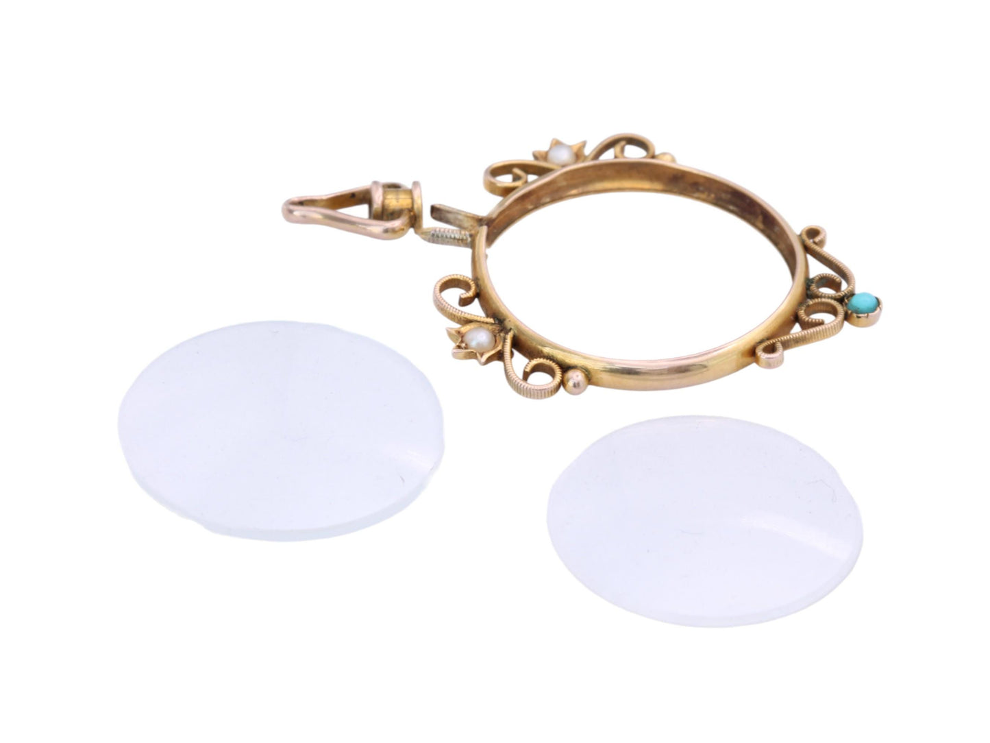 Antique 9ct Gold Pearl Turquoise Locket Pendant