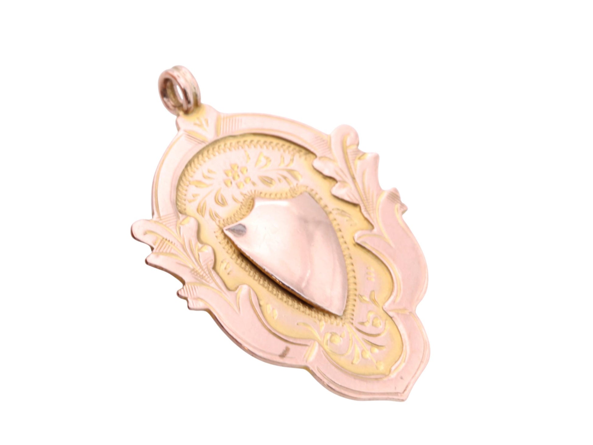 Antique-9ct-Rose-Gold-Shield-Pendant,-1928