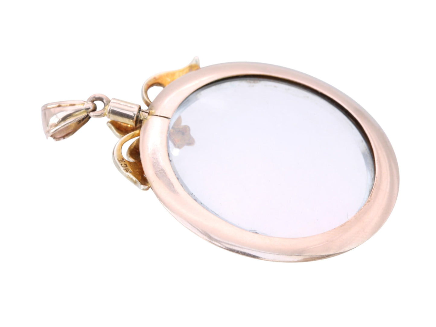 Antique 9ct Rose Gold Pearl Flower Open Glass Locket, Edwardian c.1901