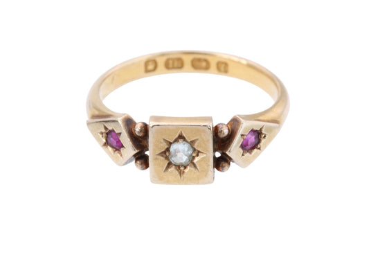Antique 18ct Gold Diamond Ruby Gypsy Ring, 1891
