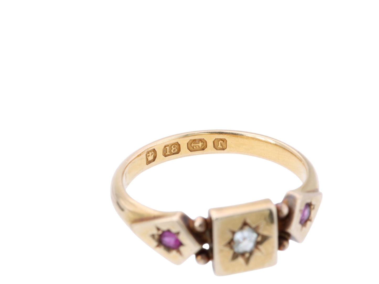 Antique 18ct Gold Diamond Ruby Gypsy Ring, 1891